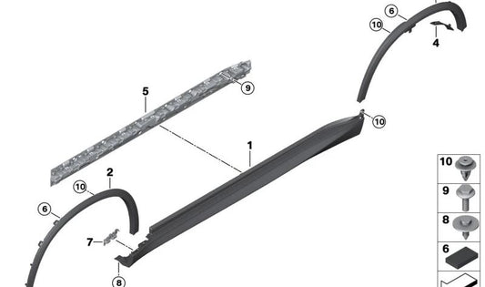 Linke grundierte Schwellenabdeckung für BMW X5 F95, G05 (OEM 51778099111). Original BMW