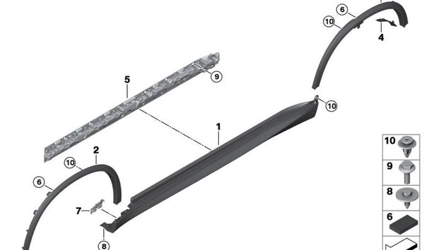 Cubierta del Umbral, Imprimada, Derecha para BMW X5 F95, G05 (OEM 51778099112). Original BMW