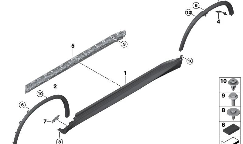 Enanclamiento del paso de rueda trasero izquierdo para BMW X5 G05 (OEM 51777440925). Original BMW.