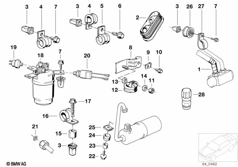 Botella secadora para BMW Serie 3 E30 (OEM 64538391025). Original BMW