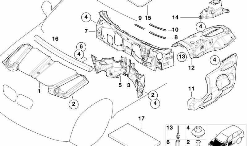 Aislamiento Acústico Capó Frontal para BMW X5 E53 (OEM 51488402150). Original BMW