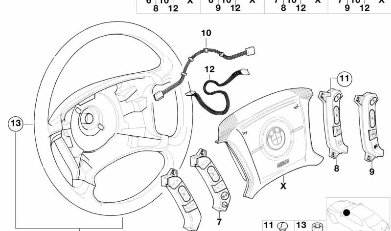 Cable Adaptador Interruptor Volante para BMW X3 E83, X5 E53 (OEM 61316902141). Original BMW