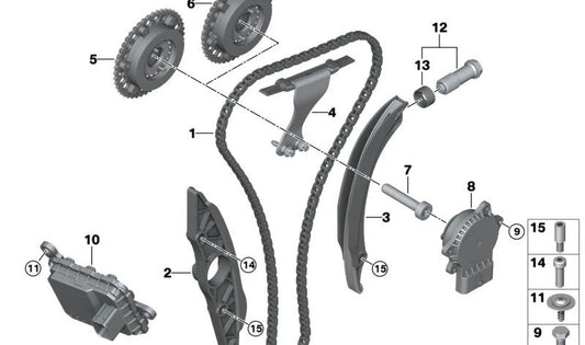 Tensor de cadena OEM 11318631848 para BMW F40, F52, F70, F44, F45, F46, G42, U06, G87, G20, G21, G28, G80, G81, G22, G23, G26, G82, G83, G30, G31, G38, G60, G61, G68, G32, G11, G12, G70, G14, G15, G16, F48, F49, U11, U12, F39, U10, G01, G08, F97, G45