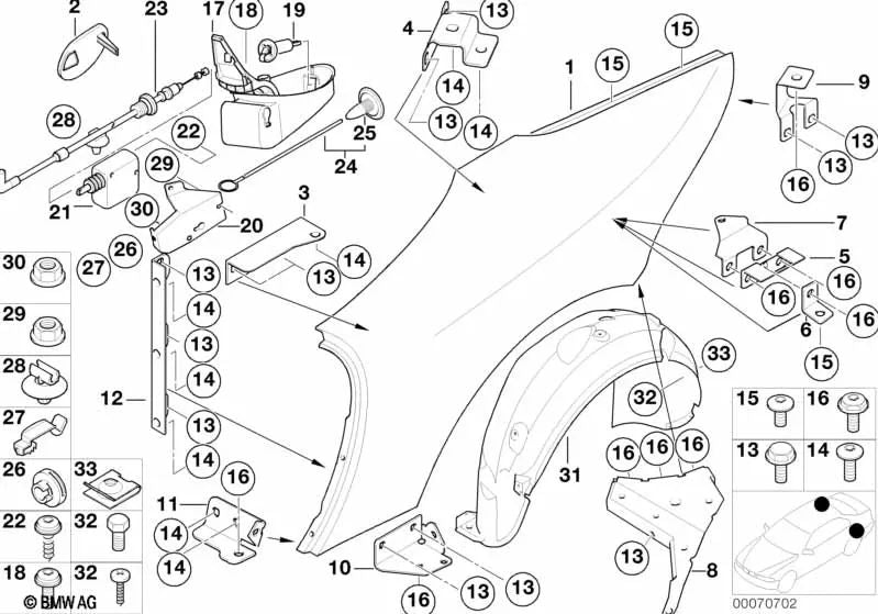 Verstärkungshalterung für die rechte vordere Seitenverkleidung für BMW Z8 E52 (OEM 41357011642). Original BMW.