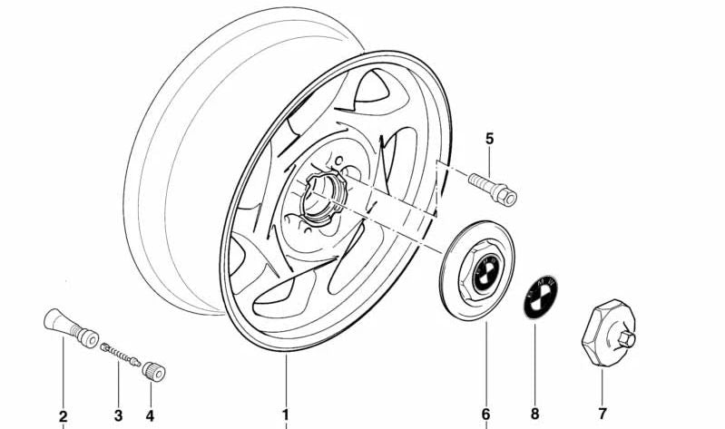 Tapa central de llanta OEM 36131179985 para BMW (Modelos compatibles: E31). Original BMW.