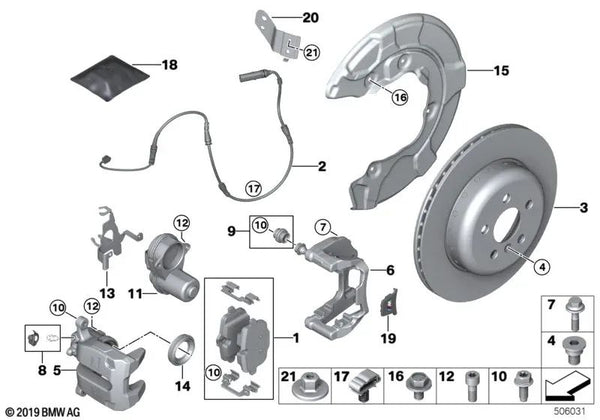 Soporte de freno rojo derecho para BMW G87, G80, G81, G82, G83, G30N (OEM 34206898588). Original BMW