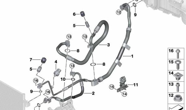 Tubería de Succión Evaporador-Compresor para BMW X5 G05, G06, X6 G06, X7 G07 (OEM 64536993263). Original BMW