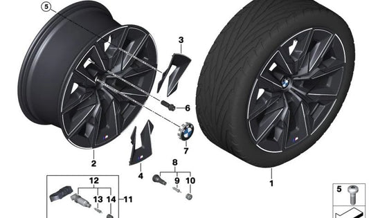 Roue de pneu en alliage noir de jais pour la série BMW 7 G70 (OEM 36115a19df4). BMW d'origine