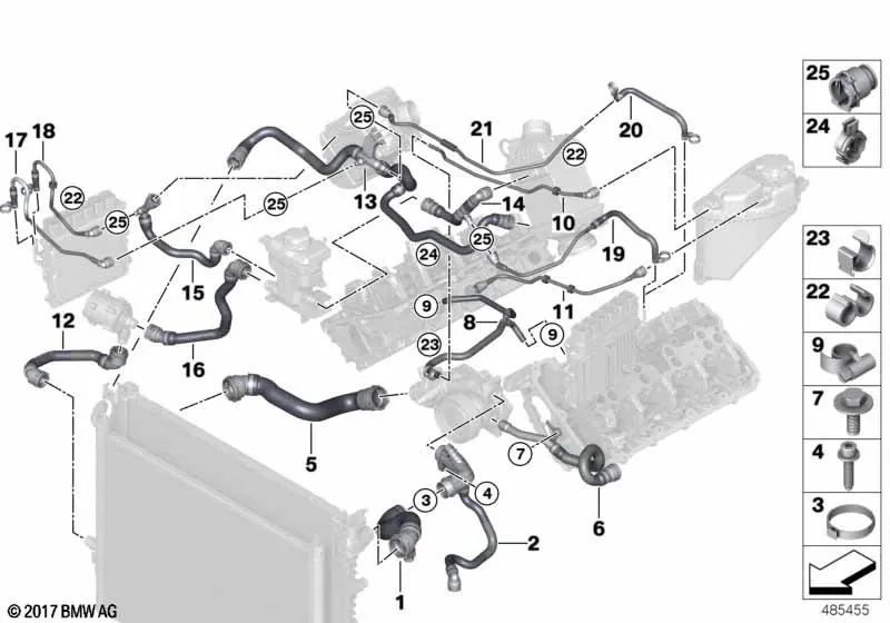 Tubería del radiador del refrigerante para BMW G30, G11, G12 (OEM 17128602678). Original BMW