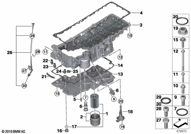 Junta de Cárter de Aceite para BMW G12, G12N (OEM 11138623613). Original BMW.