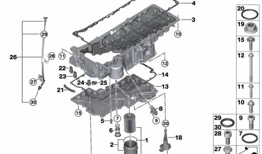 Parte superior del cárter de aceite para BMW G12, G12N (OEM 11138623614). Original BMW