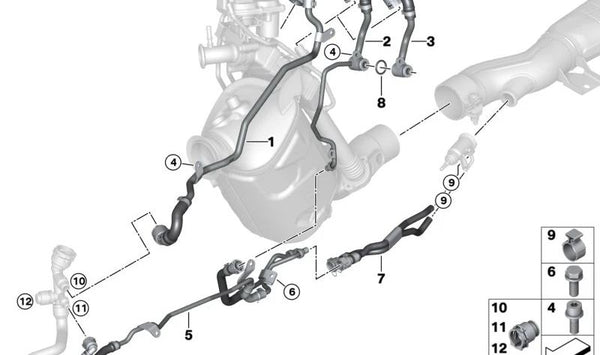 Tubo de refrigerante OEM 11538473964 para BMW G30, G31, G11, G12, G01, G02. Original BMW.