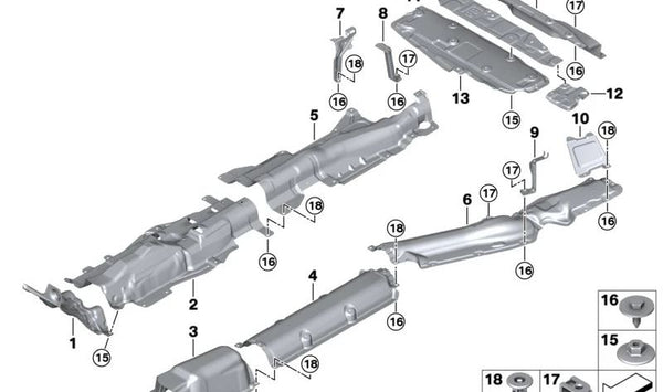 Aislamiento térmico para silenciador trasero izquierdo para BMW Serie 2 U06, X1 U11 (OEM 51485A0A0D5). Original BMW