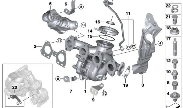 Junta de escape OEM 11628473270 para BMW F20, F21, F40, F22, F23, F44, F45, F46, F30, F31, F34, F32, F33, F36, G30, G31, G11, G12, F48, F39, G01, G02, F15, G05, F55, F56, F57, F54, F60. Original BMW.