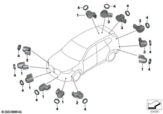 Sensor ultrasónico metálico CapeYorkGrün para BMW X1 U11, U12, XM G09 (OEM 66205A2DA24). Original BMW