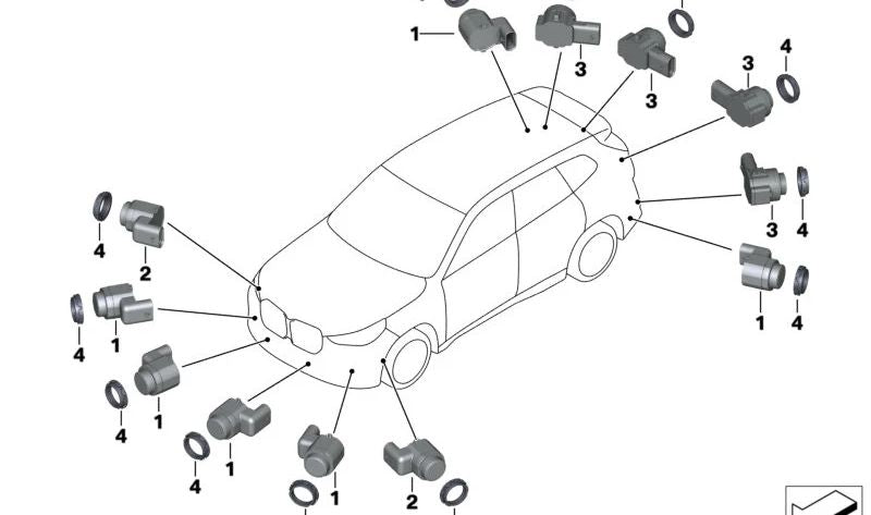 Space Metallic OEM 66205A2DA49 Sensore di parcheggio PDC per BMW U11, U12. BMW originale.