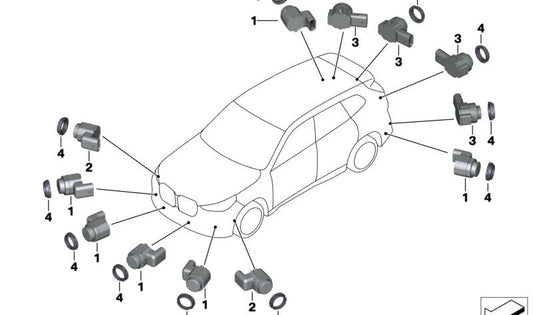 Sensor de aparcamiento PDC color Space Silver Metallic OEM 66205A2DA49 para BMW U11, U12. Original BMW.