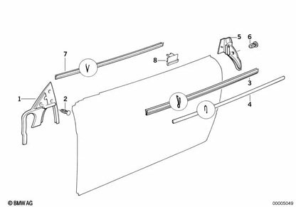 Sellado del canal de la ventana interior izquierdo para BMW E31 (OEM 51211970061). Original BMW