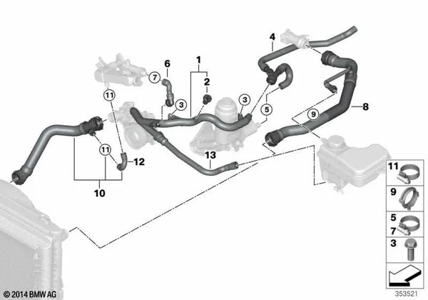 Manguera de refrigerante para BMW E60, E60N, E61, E61N (OEM 17127787453). Original BMW