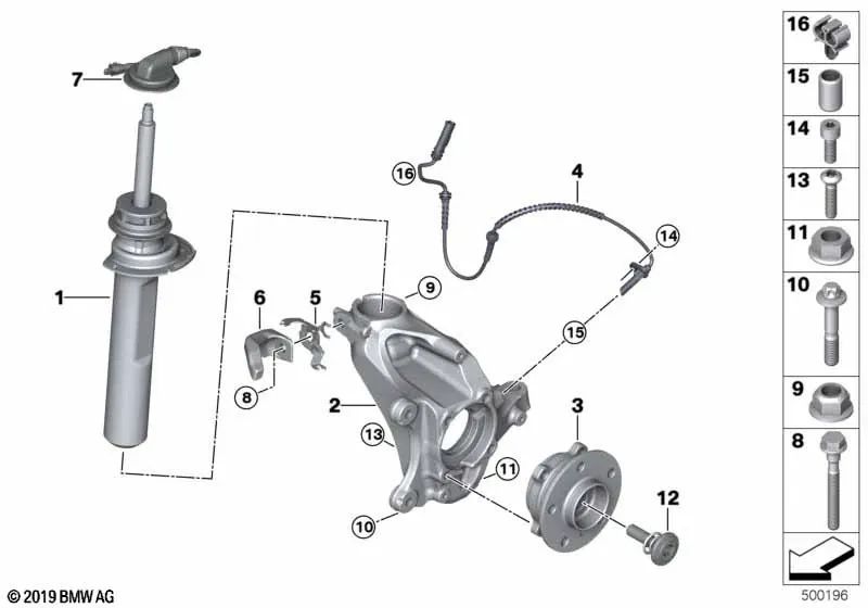 Amortiguador delantero izquierdo VDC para BMW F44 (OEM 37106886881). Original BMW.