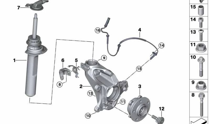 Amortiguador delantero izquierdo VDC OEM 37106886489 para BMW F44. Original BMW.