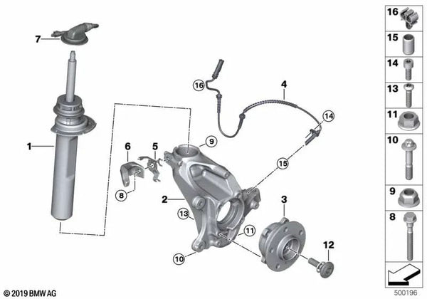 Amortiguador delantero izquierdo VDC para BMW Serie 1 F40 (OEM 37106882619). Original BMW