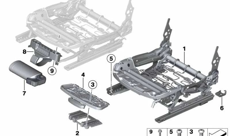 Mecanismo de asiento deportivo derecho OEM 52107243526 para BMW F20, F30, F31, F34, F80, F36. Original BMW.