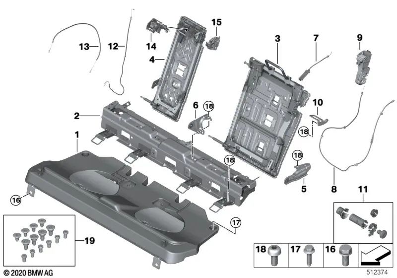 Lager medio derecho para BMW F96, G06 (OEM 52207444862). Original BMW