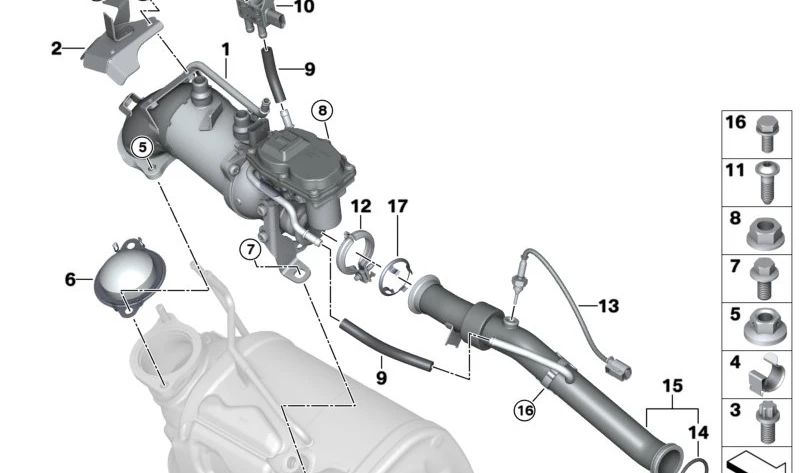 Tubo de recirculación de gases de escape (EGR) OEM 11718574821 para BMW G20, G21, G30, G31, G32, G11, G12, G01, G02, G05, G06, G07. Original BMW.