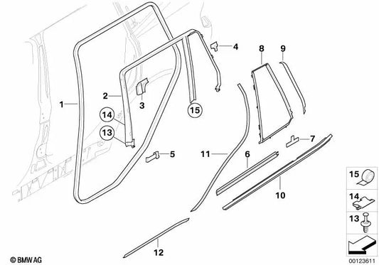 Rear side window seal for BMW X3 E83, E83N (OEM 51223400862). Original BMW.