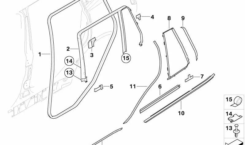 Door seal lower left for BMW E83 (OEM 51333331191). Original BMW