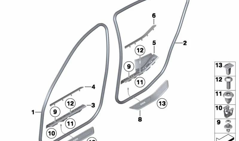 Embellecedor de entrada trasero izquierdo OEM 51477190961 para BMW Serie 7 (F02). Original BMW.