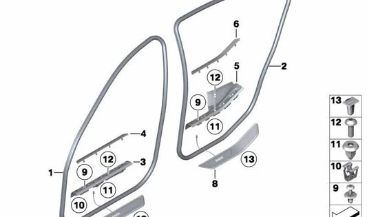 Moldura de entrada iluminada trasera derecha OEM 51478046026 para BMW F01, F02, F04. Original BMW