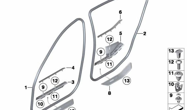 Protector de canto trasero OEM 51727231341 para BMW F01, F02, F04. Original BMW.