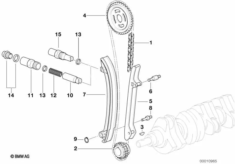 Tensioner guide for BMW Series E36, E34 (OEM 11311726503). Original BMW.