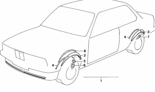 Moldagem traseira direita OEM 51711972206 para BMW E24. BMW original.