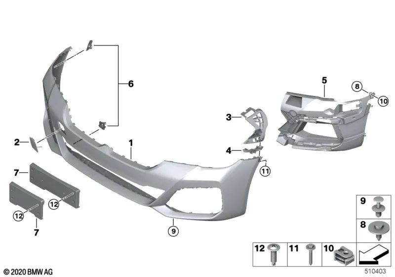 Soporte de matrícula delantero para BMW G30N (OEM 51118746295). Original BMW.