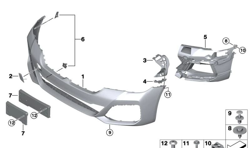 Revestimiento parachoques imprimado delantero para BMW G30N (OEM 51119852206). Original BMW