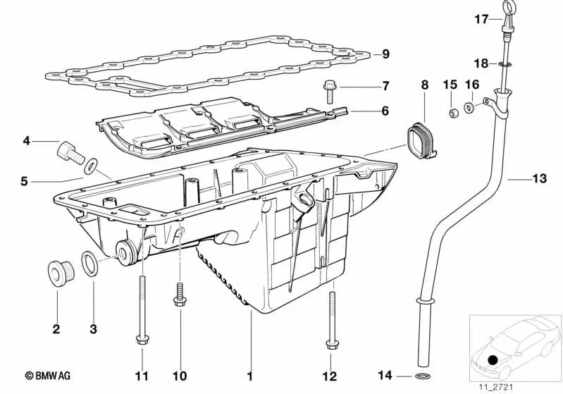 Varilla de aceite para BMW E36 (OEM 11431247531). Original BMW.