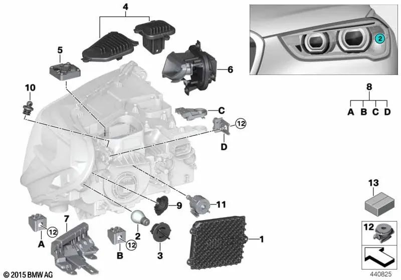 Módulo LED de luz diurna izquierda para BMW F48, F49 (OEM 63117428791). Original BMW.