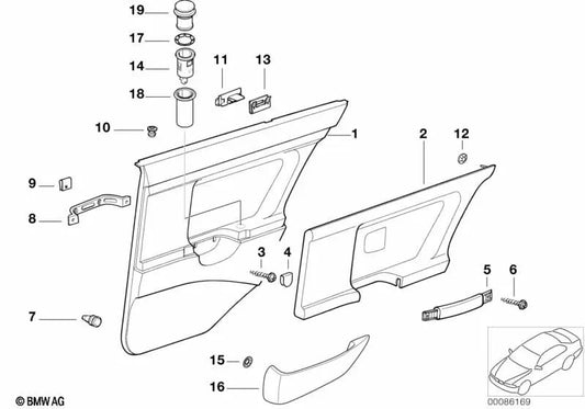 Inserto de revestimiento de puerta izquierdo para BMW Serie 3 E36 (OEM 51428182705). Original BMW