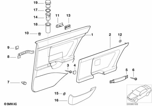 Inserto revestimiento de puerta derecho para BMW Serie 3 E36 (OEM 51428182704). Original BMW.