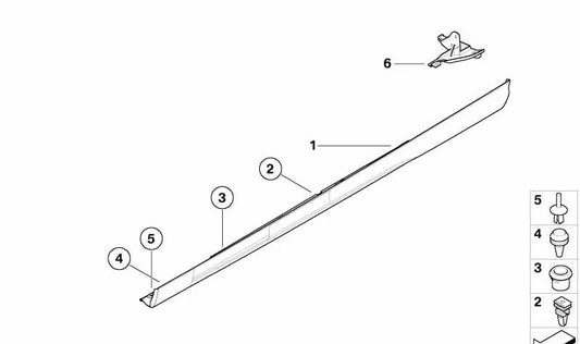 Listón lateral derecho imprimado para BMW Serie 3 E46 (OEM 51717894818). Original BMW.