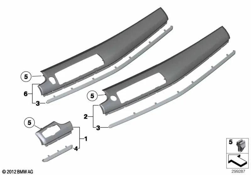 Lista de acentos derecha para BMW F07 (OEM 51459166969). Original BMW