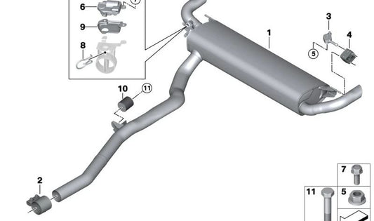 Silenciador trasero con válvula de escape OEM 18308487381 para BMW G07. Original BMW.