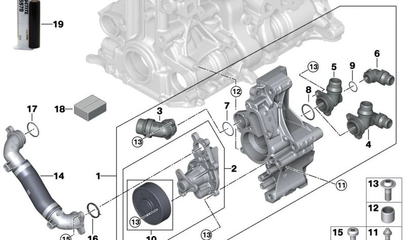 Coolant pump with bracket for BMW 3 Series G20N, 5 Series G30N, G31N, 6 Series G32N, X3 G01N, X4 G02N (OEM 11518658682). Original BMW