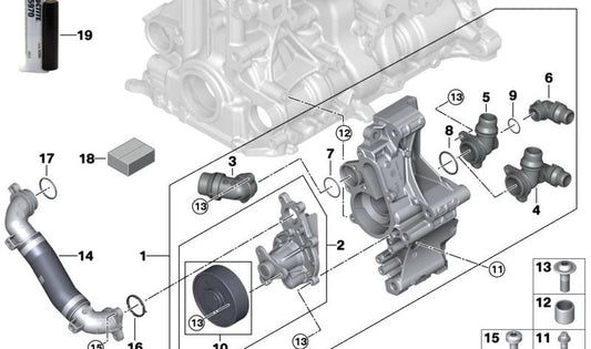 Kühlmittelpumpe mit Halterung für BMW 3er G20N, 5er G30N, G31N, 6er G32N, X3 G01N, X4 G02N (OEM 11518658682). Original BMW