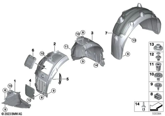 Cubierta del paso de rueda parte trasera delantera izquierda para BMW F91, F92, F93 (OEM 51718060089). Original BMW