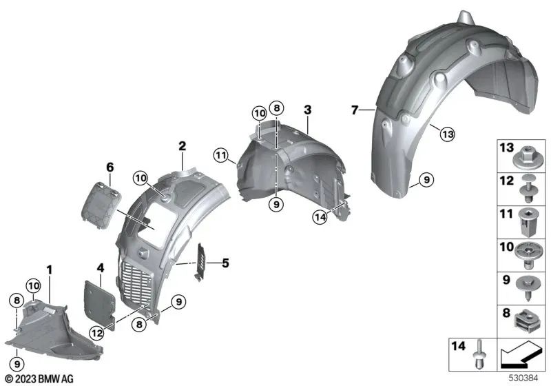 Cubierta del paso de rueda parte trasera delantera izquierda para BMW G14, G15, G16 (OEM 51717423771). Original BMW.