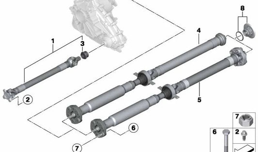 Eje de transmisión trasero OEM 26107589128 para BMW E70, F15, F16. Original BMW